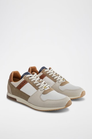 Leren Sneakers - Grijs en beige - Beige en grijs