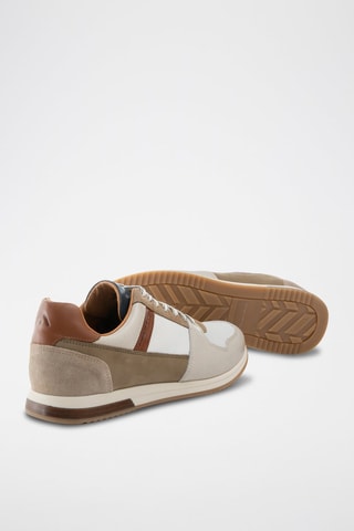 Leren Sneakers - Grijs en beige - Beige en grijs