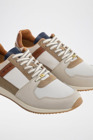 Leren Sneakers - Grijs en beige - Beige en grijs