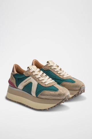 Baskets compensées en cuir - Vert