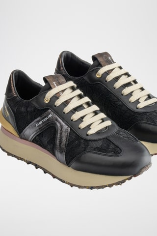 Baskets compensées en cuir - Noir