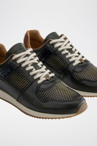 Leren Sneakers - Kaki en zwart - Zwart en groen