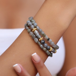 Pulsera - Latón chapado en oro y labradorita