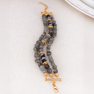 Pulsera - Latón chapado en oro y labradorita
