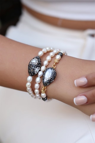 3 pulseras - Bañado en oro fino amarillo y perlas cultivadas