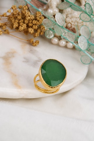 Anillo - Chapado en oro amarillo y ojo de gato