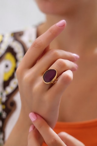 Anillo - Chapado en oro amarillo y ojo de gato