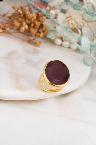 Anillo - Chapado en oro amarillo y ojo de gato