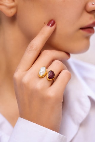 Anillo - Chapado en oro amarillo y ágata