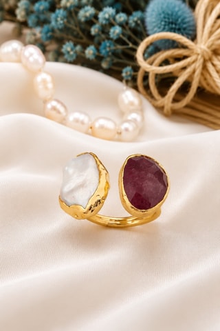 Anillo - Chapado en oro amarillo y ágata