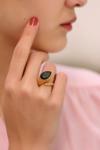 Anillo - Chapado en oro amarillo y labradorita