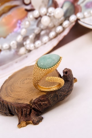 Anillo - Chapado en oro amarillo y amazonita