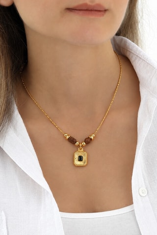 Collar - Chapado en oro amarillo, labradorita y ojos de tigre