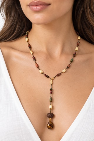 Collar - Chapado en oro amarillo y ojos de tigre