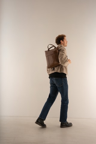 Sac à dos en cuir Noel Fd - Marron