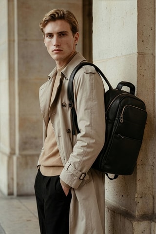 Sac à dos en cuir Giou - Noir