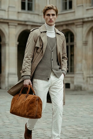 Sac bowling en cuir Week daim - Camel