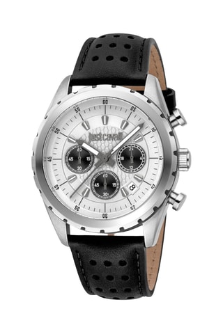 Montre à quartz en cuir - Chronographe - Noir et argenté