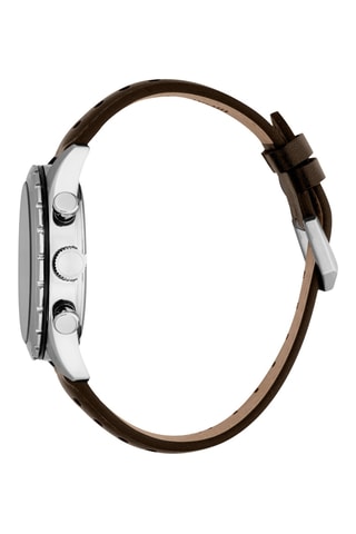 Montre à quartz en cuir - Chronographe - Marron et argenté