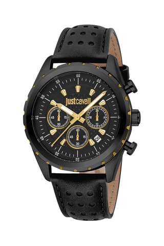 Montre à quartz en cuir - Chronographe - Noir