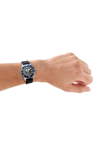 Montre à quartz en cuir - Noir et argenté