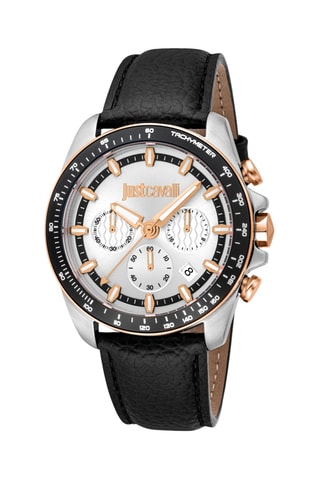 Montre à quartz en cuir - Chronographe - Noir et argenté