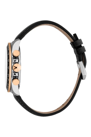 Montre à quartz en cuir - Chronographe - Noir et argenté