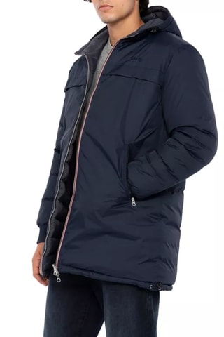Veste longue réversible à capuche - Riverso2 - Bleu et gris