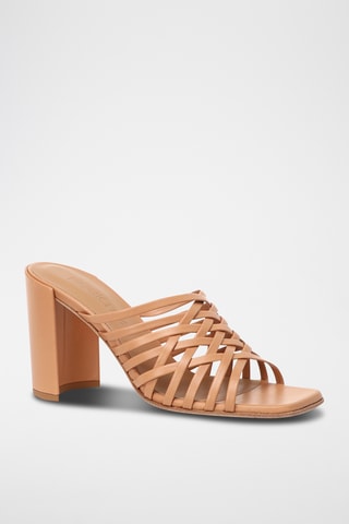 Mules à talons en cuir nappa Lyra - Camel