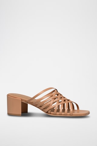 Mules à talons en cuir nappa Lyra - Camel