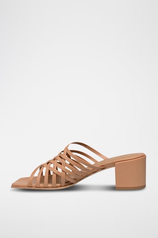 Mules à talons en cuir nappa Lyra - Camel