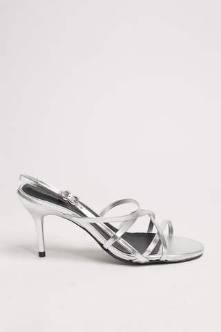 Leren Sandalen met Hak Vee - Zilverkleurig