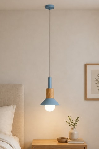 Suspension en bois - Bleu - 40 W