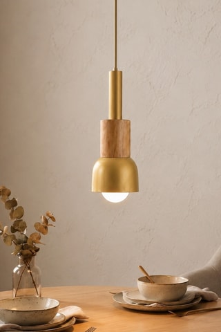 Suspension en bois - Doré - 40 W