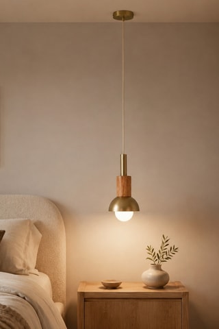 Suspension en bois - Doré - 40 W