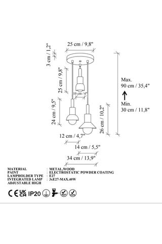 Suspension Elwood - Jaune - 3 x 40 W