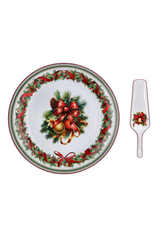 Plato para pastel y pala de porcelana Madison Christmas Eve