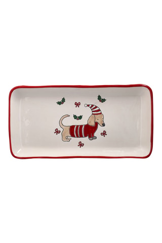 Plato llano rectangular de gres Merry Doxie! - 26 cm