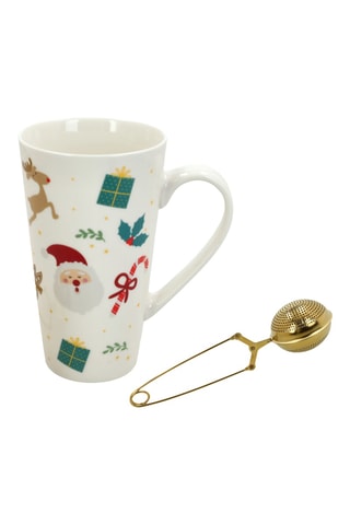 Taza de porcelana New Bone China e infusor de acero inoxidable Christmas Tea Time - 52 cl - Modelo aleatorio