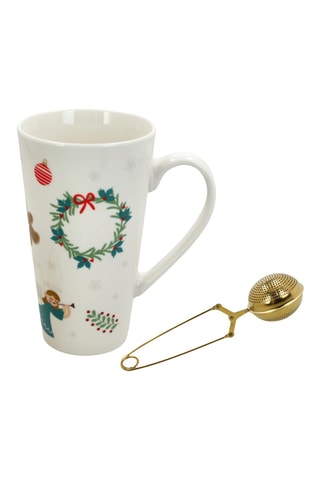 Taza de porcelana New Bone China e infusor de acero inoxidable Christmas Tea Time - 52 cl - Modelo aleatorio