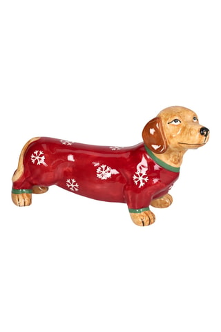 Adorno de gres Christmas Merry Doxie! - Rojo - 9 x 22 x 14 cm