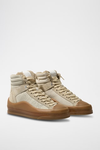 Baskets montantes fourrées en cuir - Beige