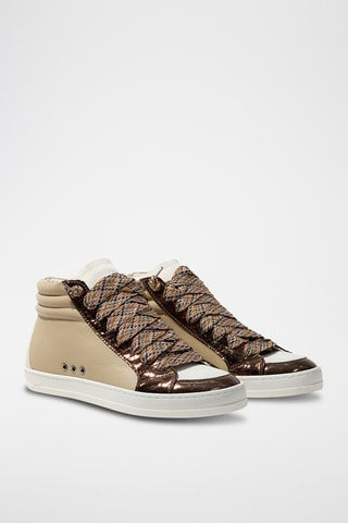 Sneakers montantes en cuir - Beige