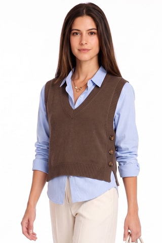 Pull sans manches en laine - Marron clair