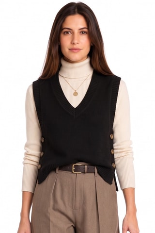 Pull sans manches en laine - Noir