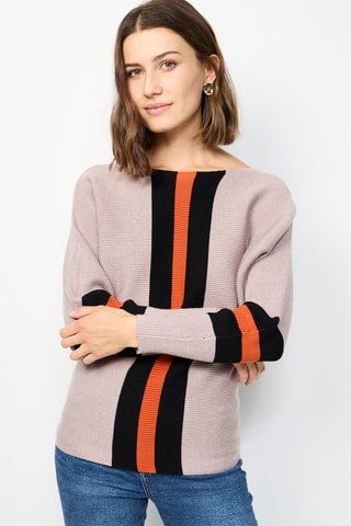 Pull - Beige, noir et orange