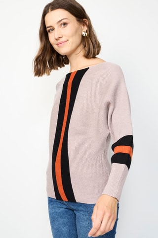 Pull - Beige, noir et orange