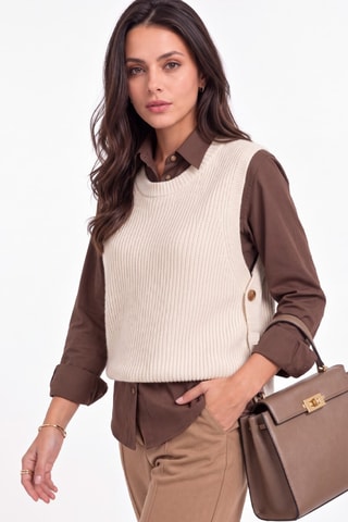 Pull sans manches en laine - Écru