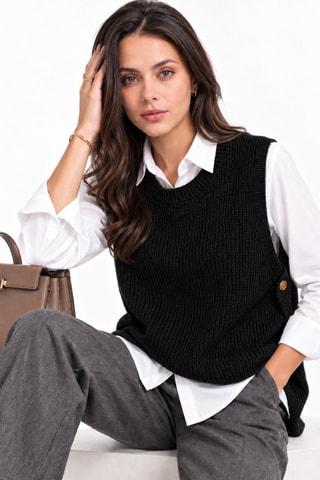 Pull sans manches en laine - Noir