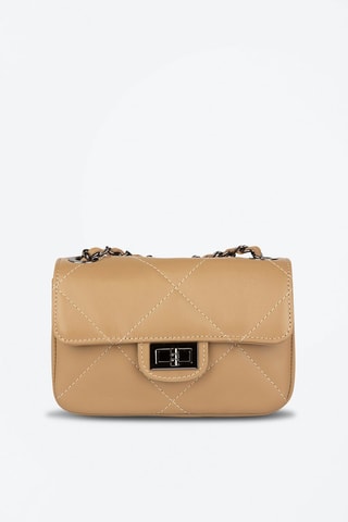 Kalfsleren Schoudertas Beige - Beige en zilverkleurig